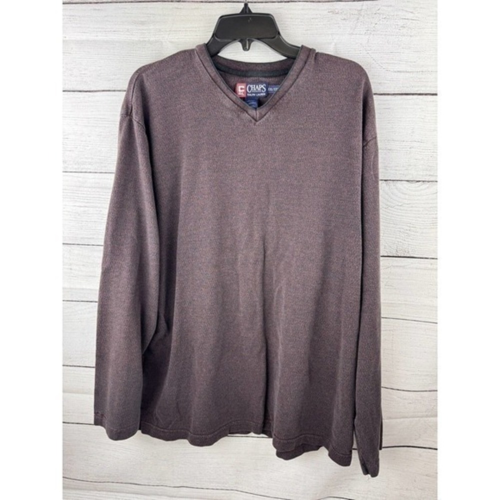 Chaps Ralph Lauren Sweater Brown‎ Purple 100% Cotton V Neck Pullover Heavy XXL